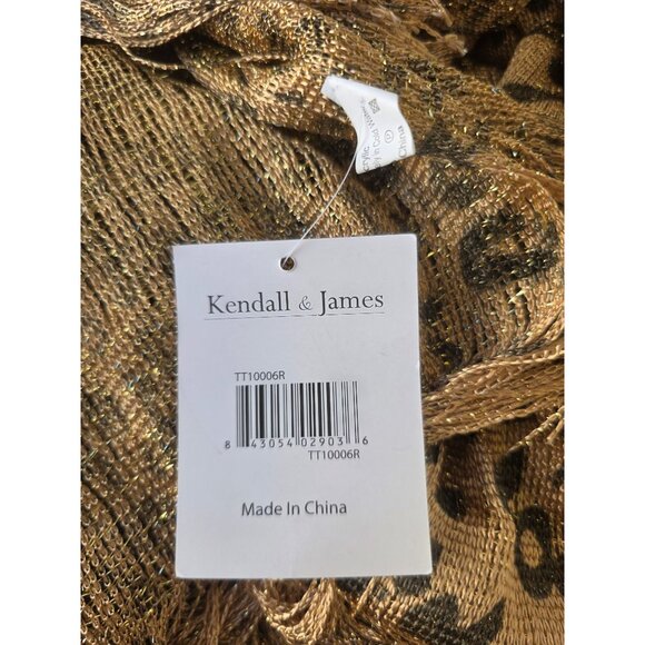 Kendall James Gold Metallic Leopard Fringe Shawl Womens OS Evening CoverUp NWT - Picture 7 of 10